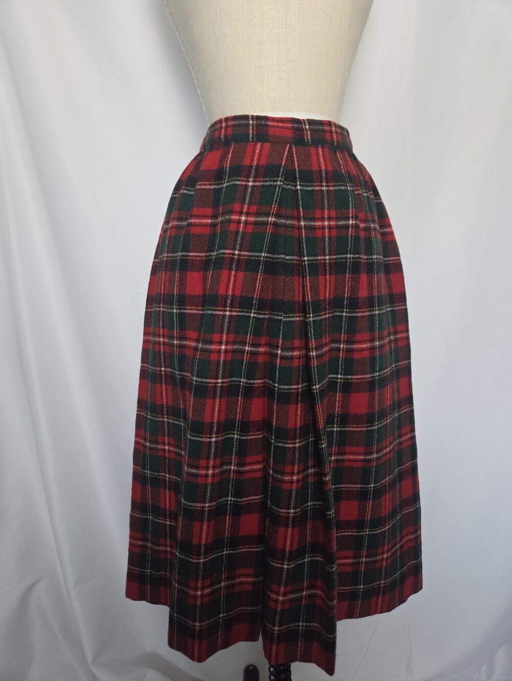 Vintage Wool Red Plaid Midi Skirt